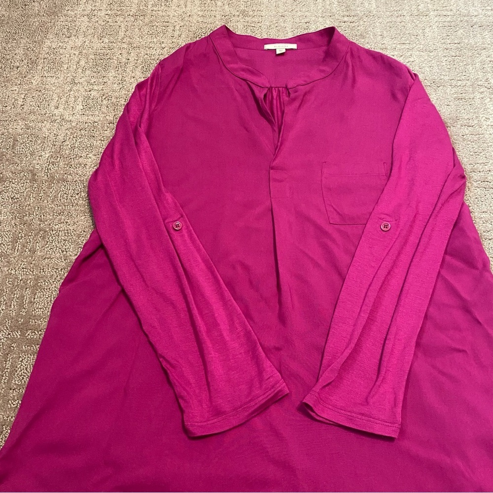 {Pleione} Mixed Media Roll Sleeve Top | Fuscia Pink ~ Size XS - Picture 5 of 15